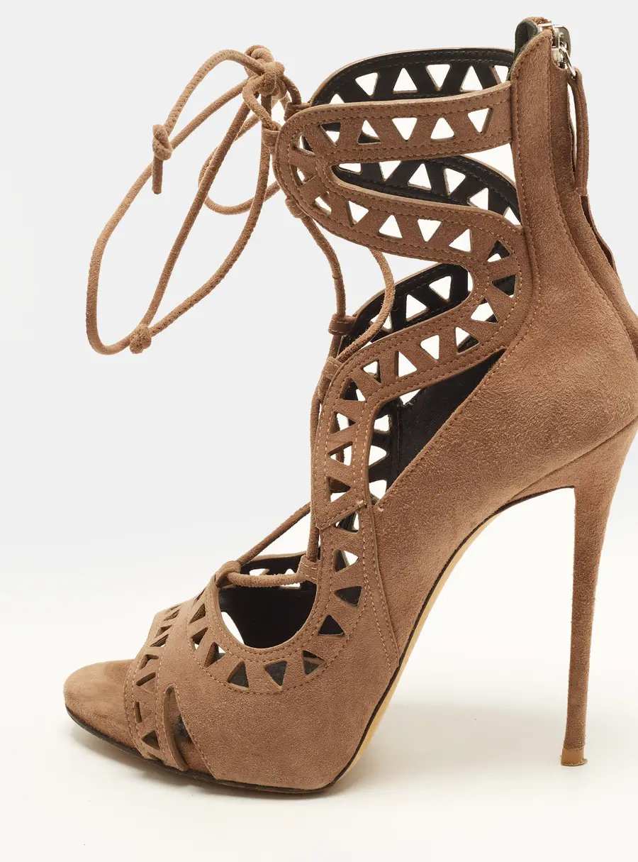Giuseppe Zanotti Coline Size 39.5 Brown Suede Cut-Out Ankle Tie Sandals