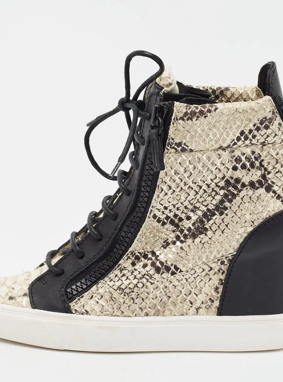 Giuseppe Zanotti Loren Size 39 Black/Grey Snakeskin Embossed Leather Wedge Sneakers