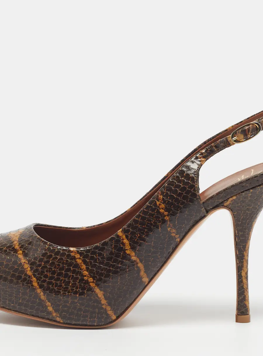 Giuseppe Zanotti Size 41 Brown Python Embossed Leather Platform Peep Toe Slingback Pumps