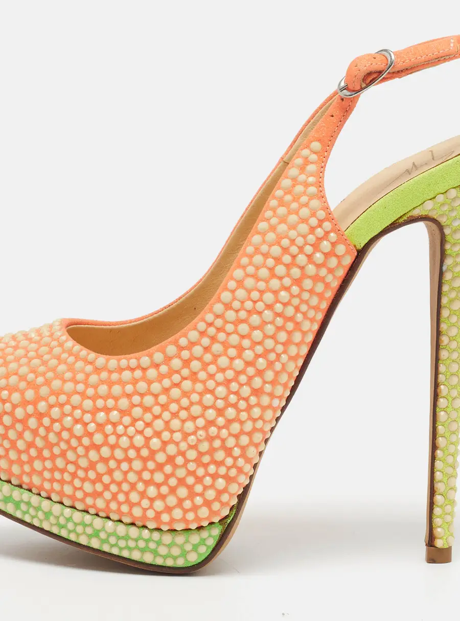 Giuseppe Zanotti Size 36 Orange/Neon  Glitter  Crystal Embellished Slingback Pumps