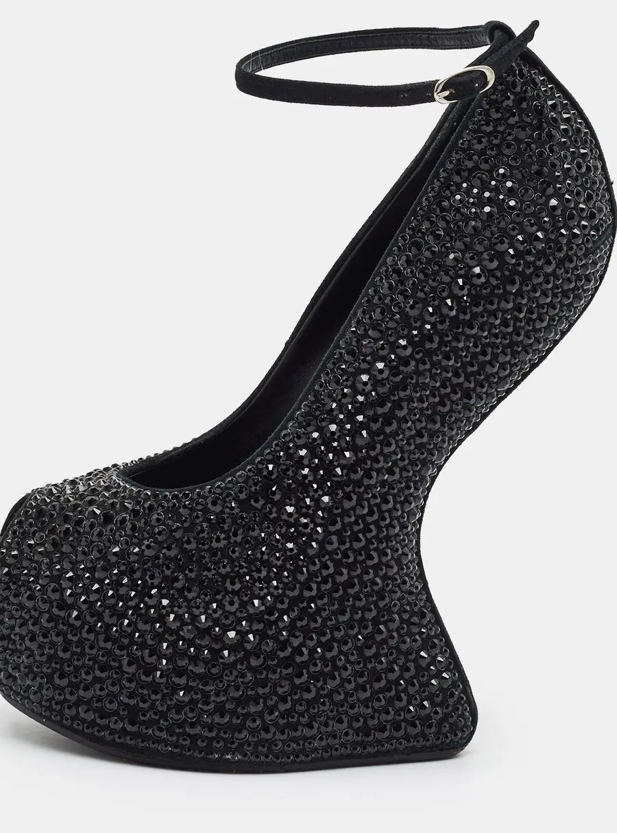 Giuseppe Zanotti Liza Size 36 Black Suede Crystal Embellished Peep Toe Pumps