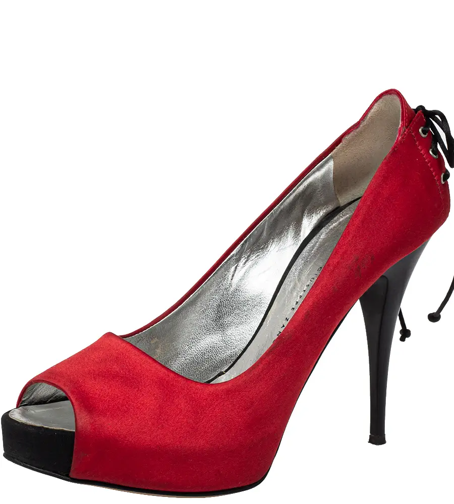 Giuseppe Zanotti Red Satin Peep Toe Platform Pumps Size 36