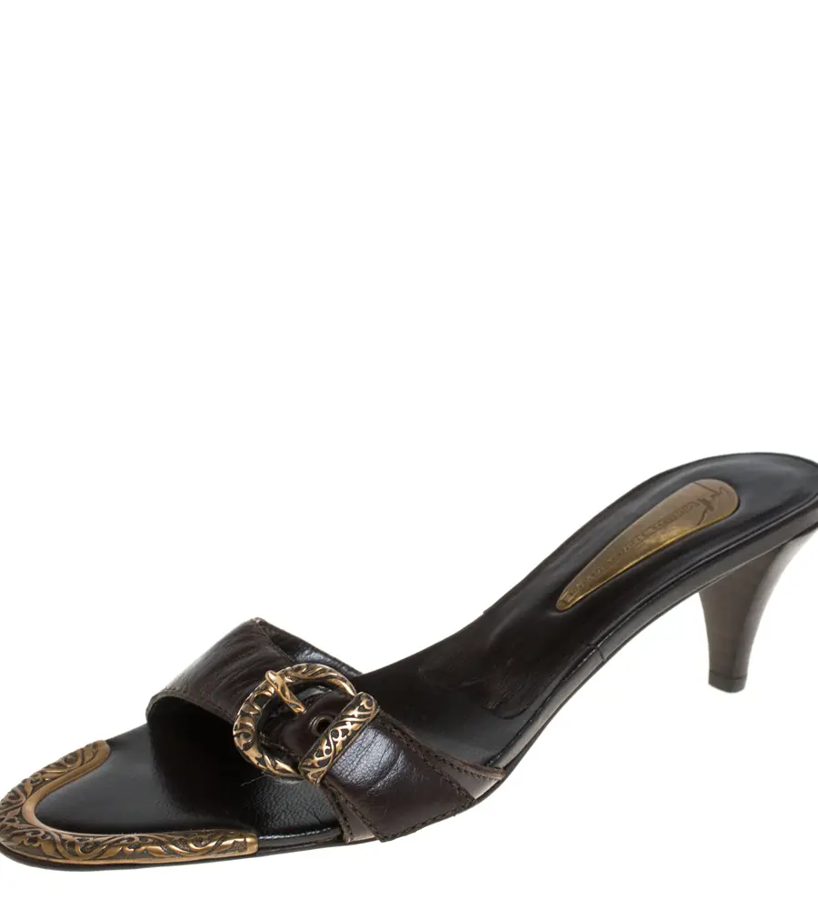 Giuseppe Zanotti Brown Leather Buckle Detail Open Toe Sandals Size 37
