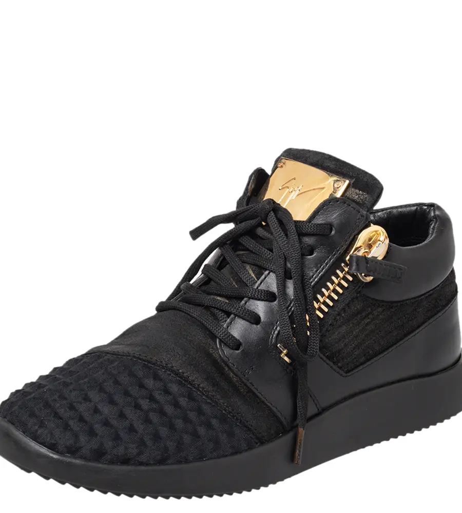 Giuseppe Zanotti Size 37 Black Fabric, Leather and Suede Low Top Sneakers