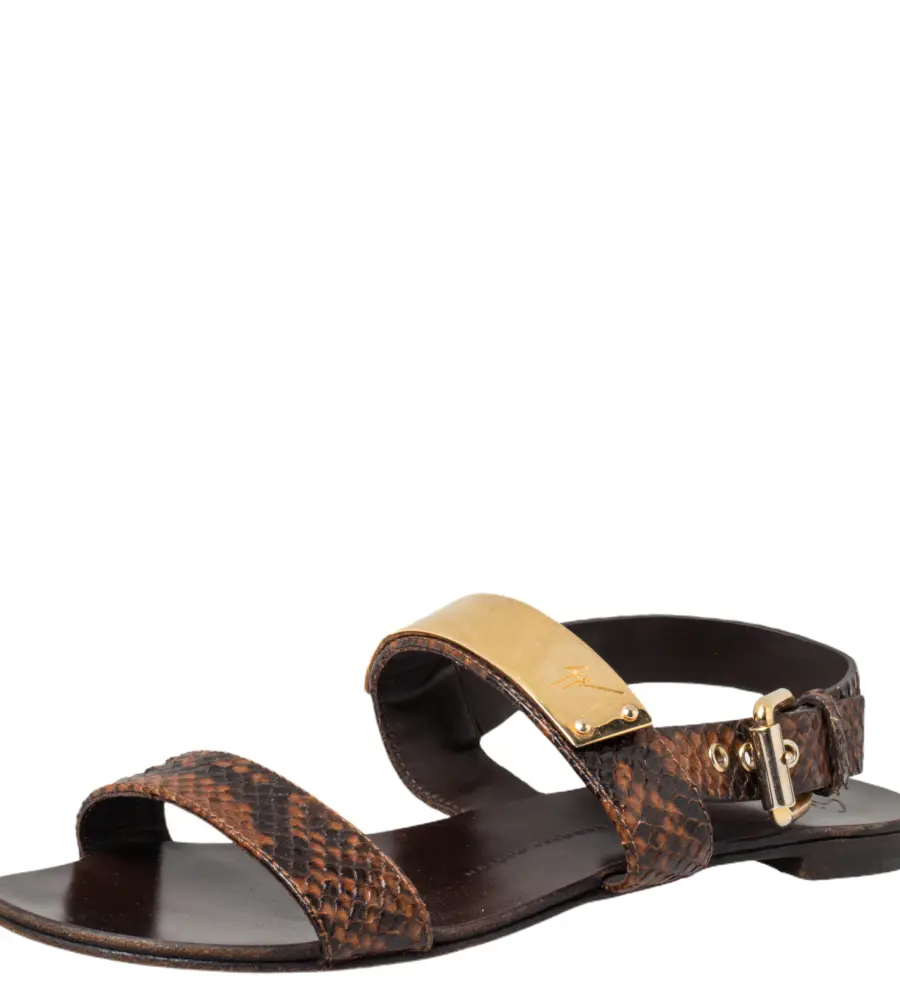 Giuseppe Zanotti Brown Python Embossed Leather Slingback Flat Sandals Size 39