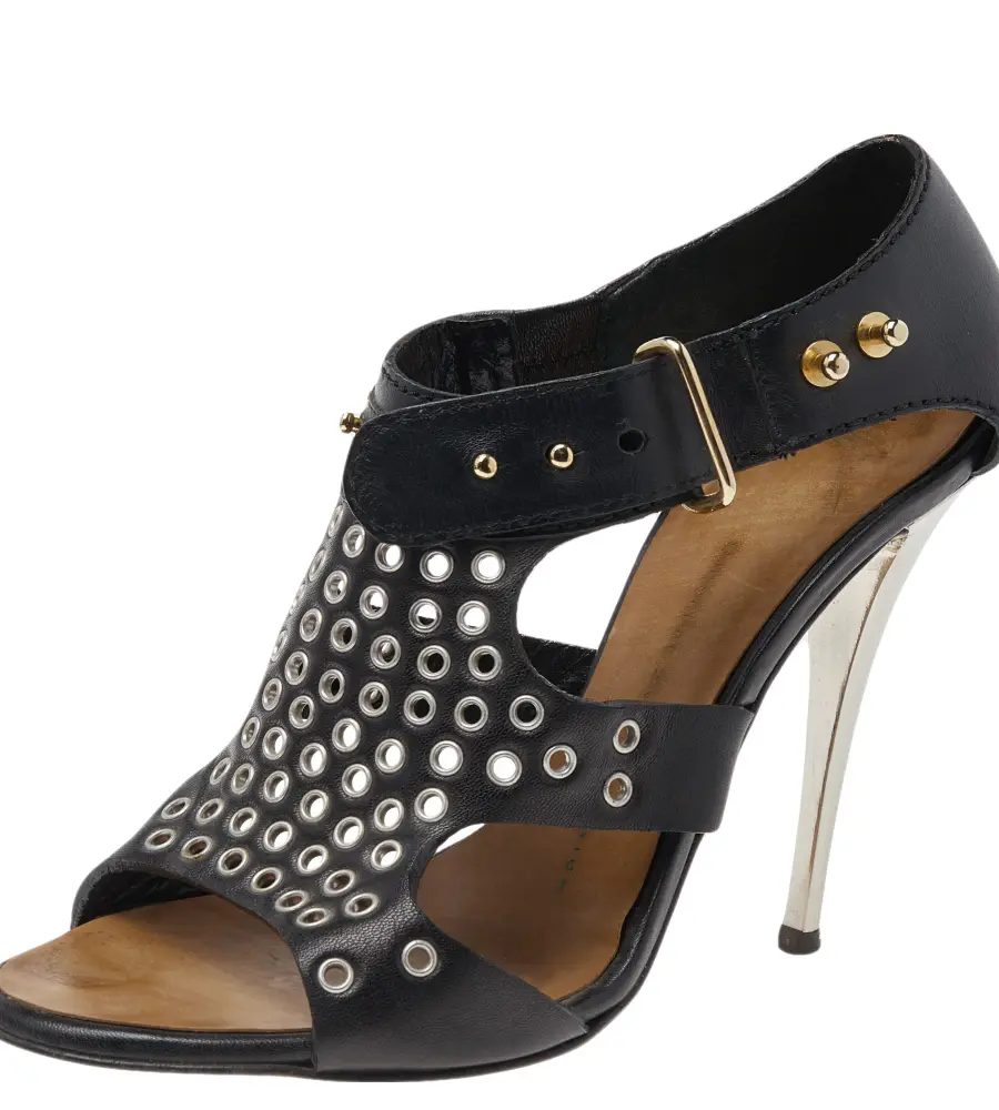 Giuseppe Zanotti Black Leather Eyelet Ankle Strap Sandals Size 36
