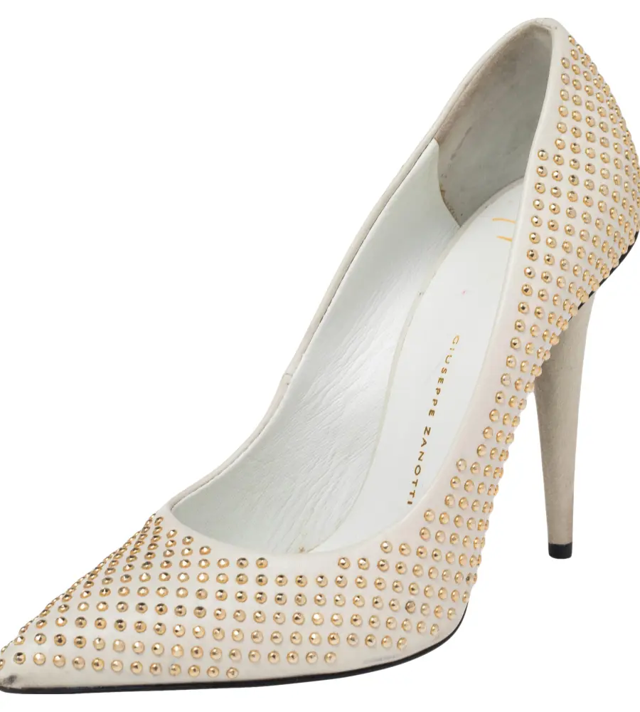 Giuseppe Zanotti Grey Leather Stud Embellished Pointed Toe Pumps Size 36.5