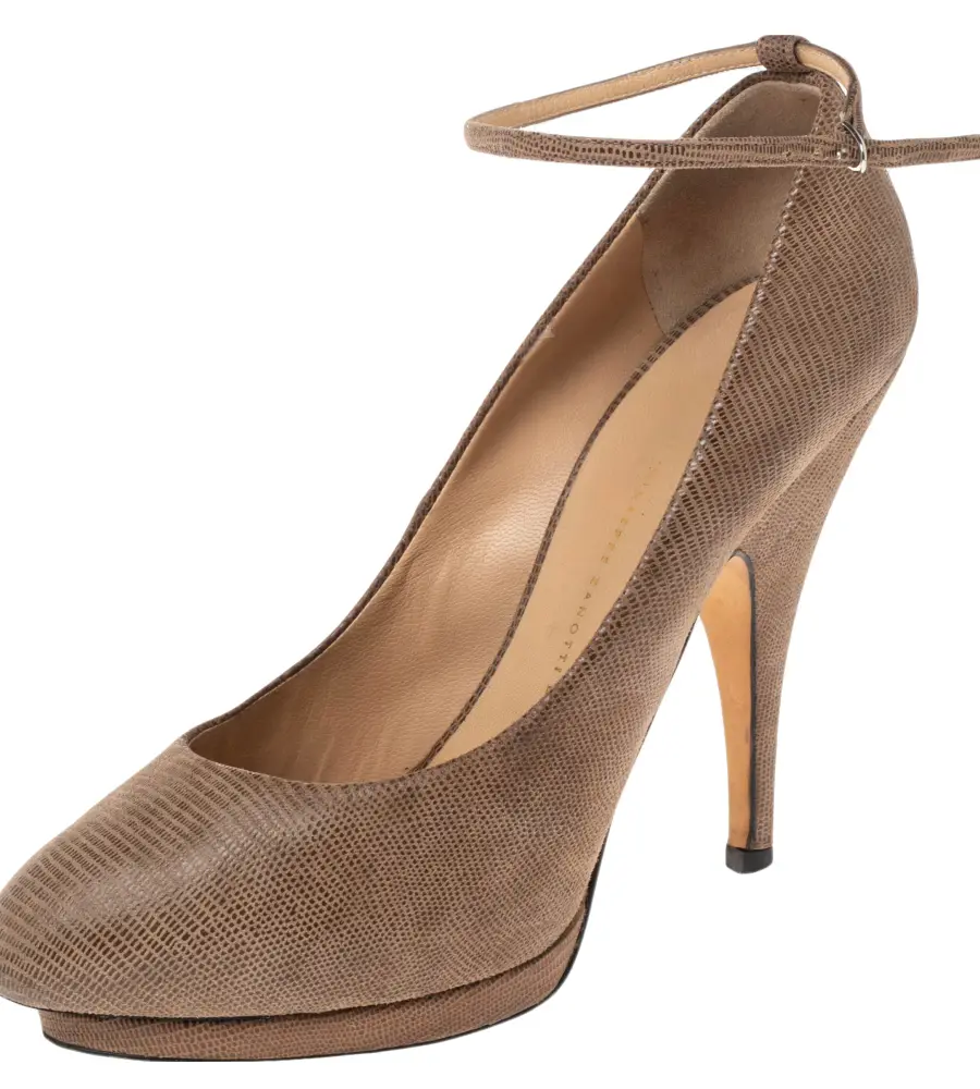 Giuseppe Zanotti Lizard Embossed Leather Platform Ankle Strap Pumps Size 40.5