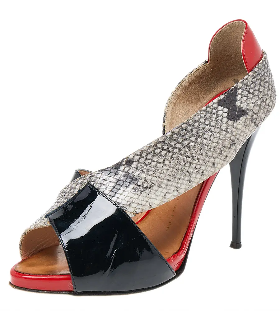 Giuseppe Zanotti Multicolor Python Embossed And Patent Leather D'orsay Peep Toe Pumps Size 38