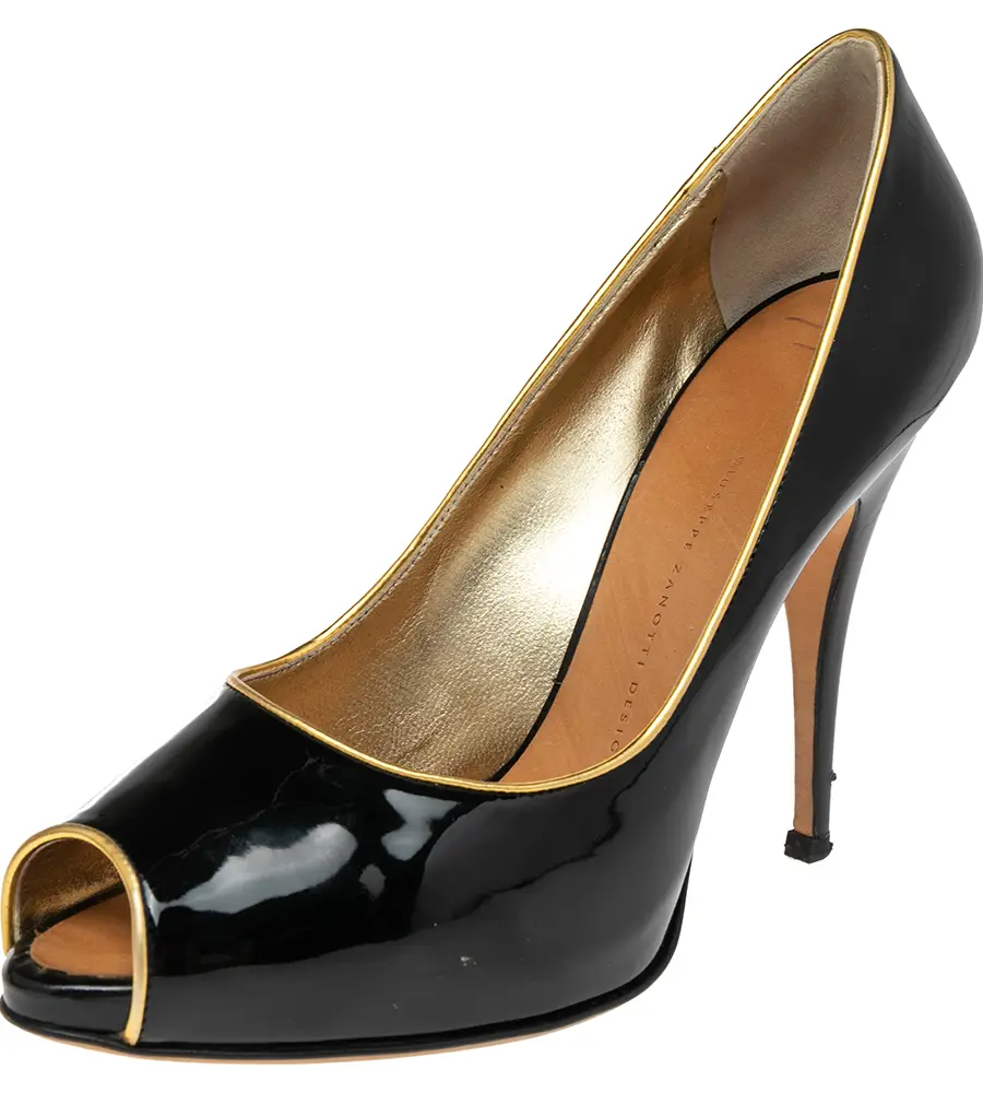 Giuseppe Zanotti Black Patent Leather Peep Toe Pumps Size 41