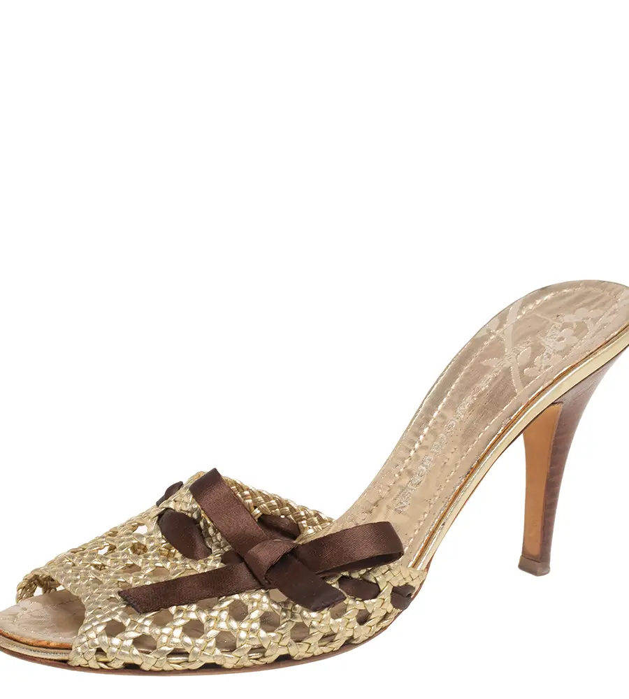 Giuseppe Zanotti Gold Woven Leather Slide Sandals Size 41