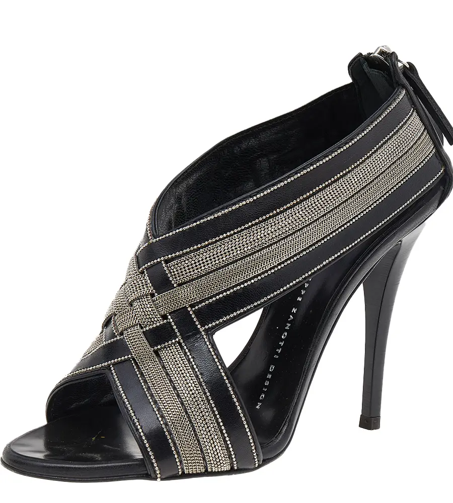 Giuseppe Zanotti Black Leather Chain Crisscross Sandals Size 36