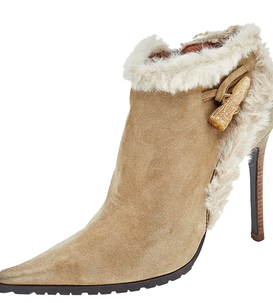 Giuseppe Zanotti Beige Suede And Fur Ankle Length Boots Size 40