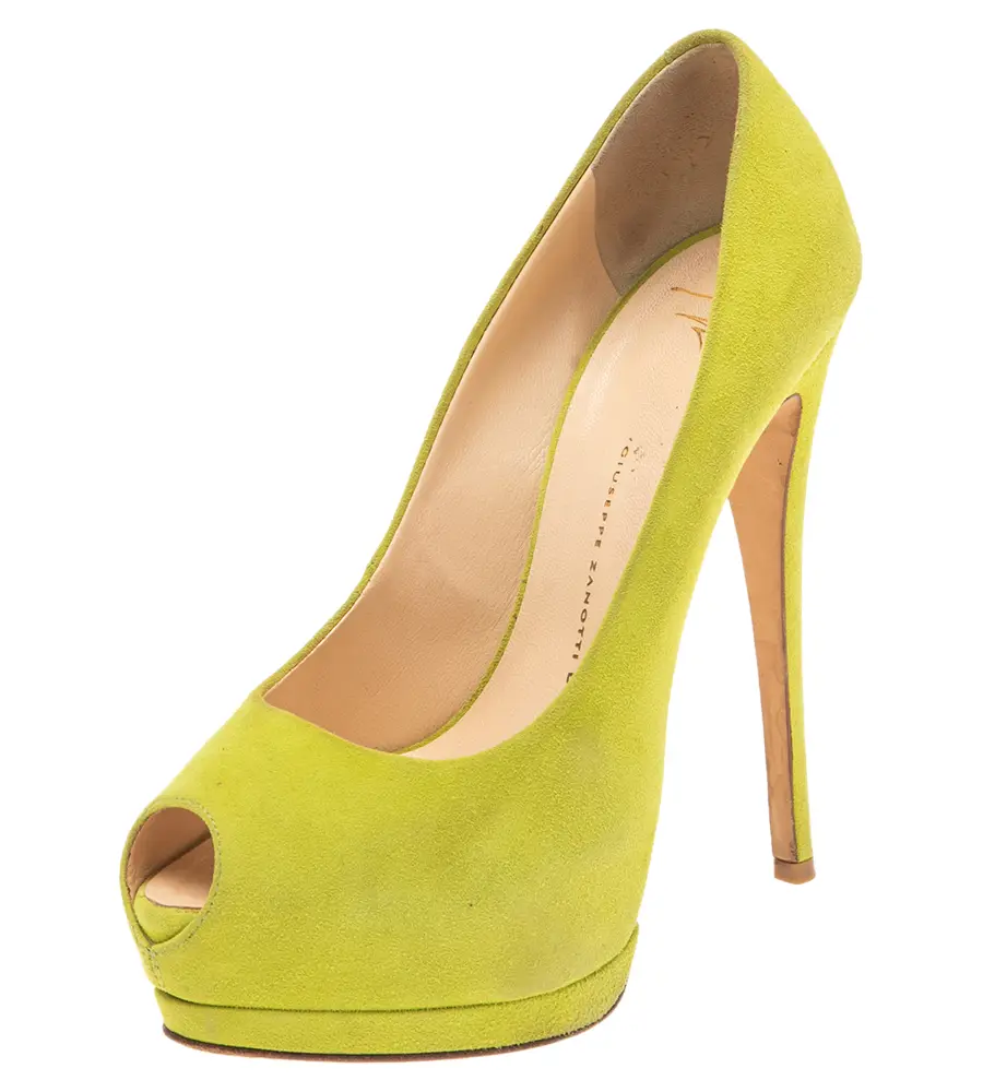 Giuseppe Zanotti Green Suede Sharon Peep-Toe Platform Pumps Size 38