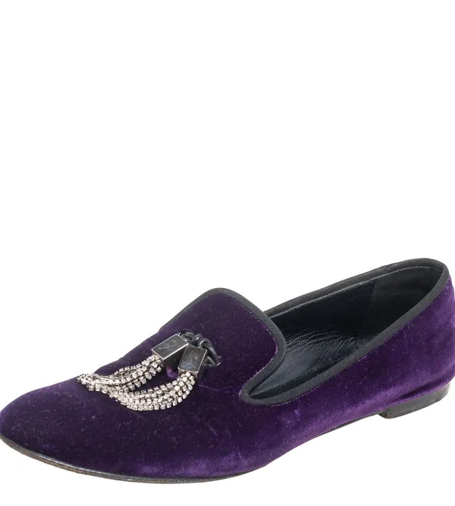 Giuseppe Zanotti Purple Velvet Embellished Slip on Loafers Size 38