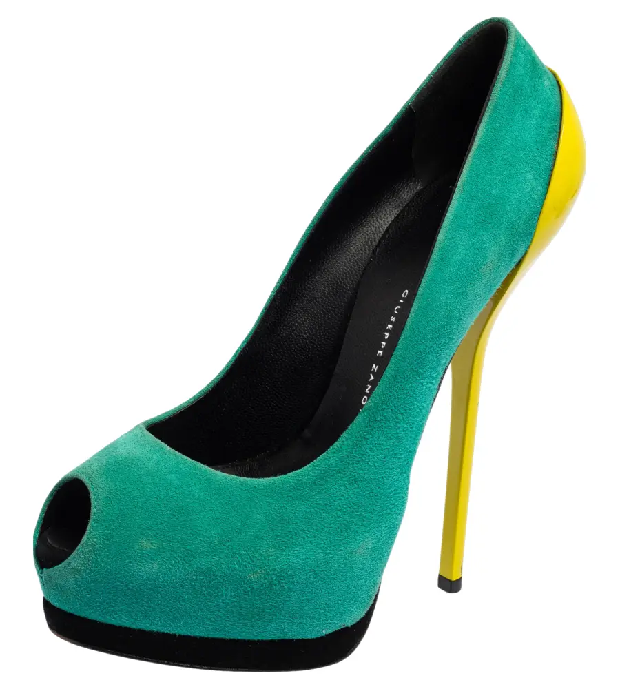 Giuseppe Zanotti Tri-Color Suede And Patent Leather Peep Toe Platform Pumps Size 37