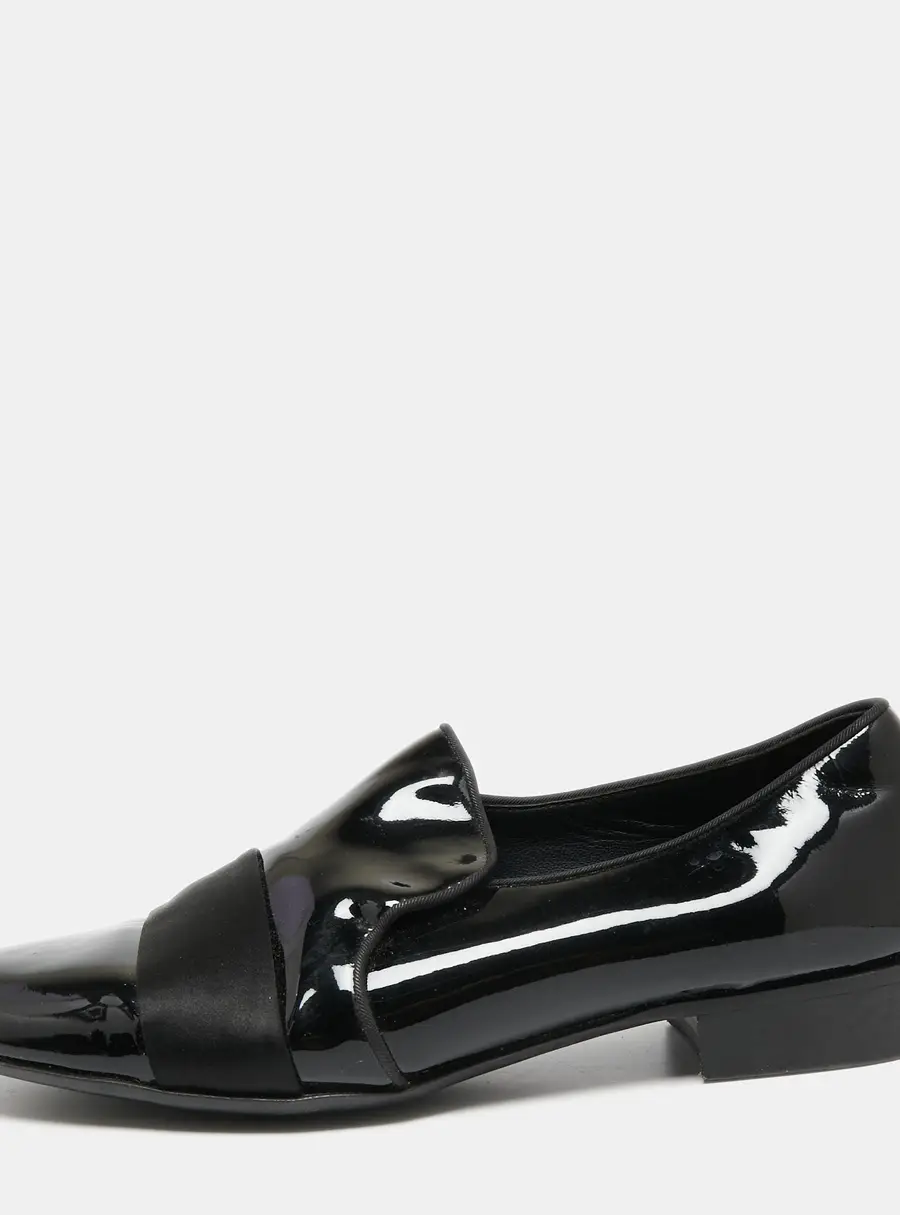 Giuseppe Zanotti Black Patent Leather and Satin Cap Toe Smoking Slippers Size 40