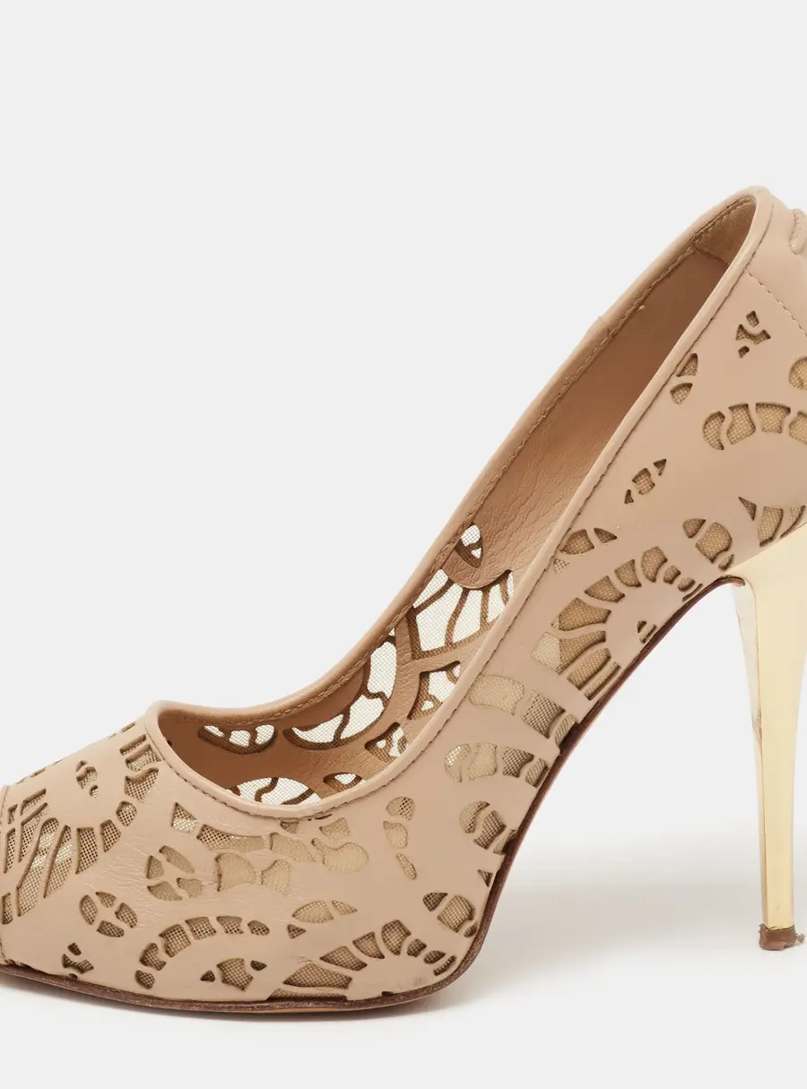 Giuseppe Zanotti Beige Leather And Net Sharon Peep-Toe Pumps Size 36.5