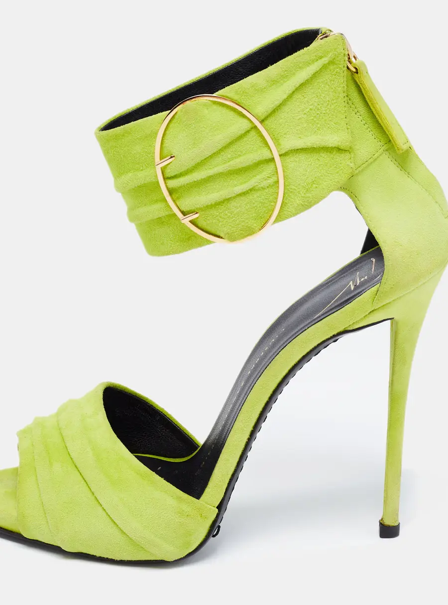 Giuseppe Zanotti Green Suede Open Toe Ankle Cuff Sandals Size 37.5
