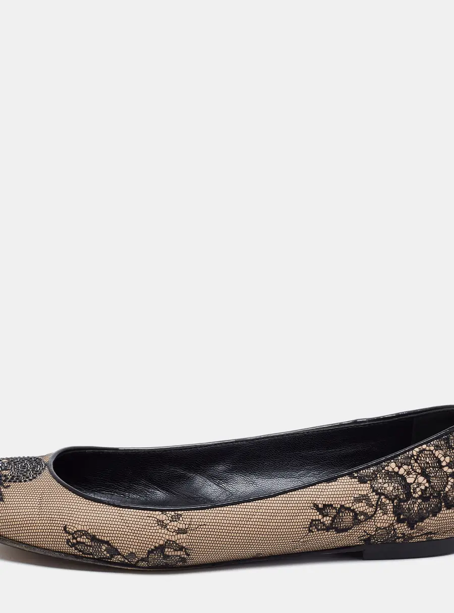 Giuseppe Zanotti Beige/Black Mesh and Leather Embellished Ballet Flats Size 37
