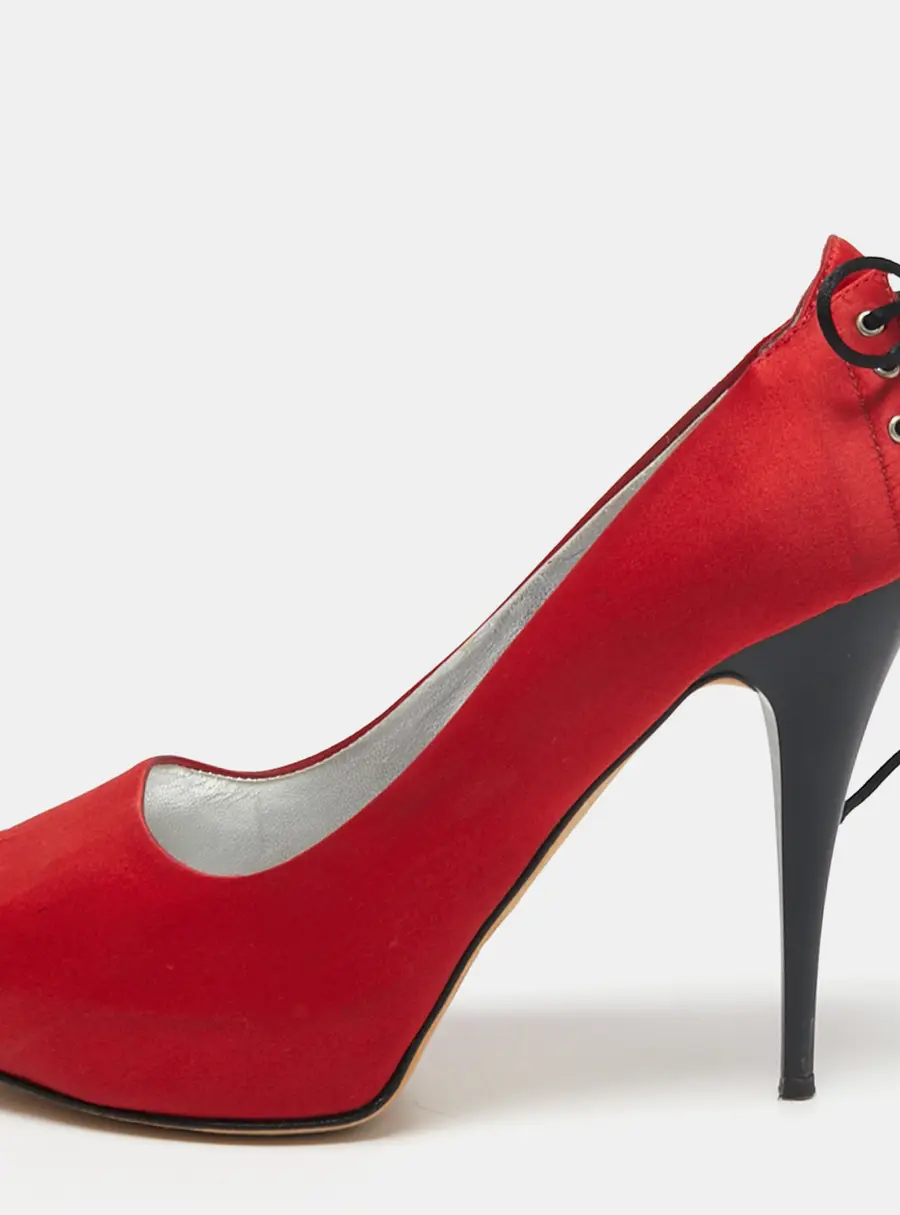 Giuseppe Zanotti Red Satin Peep Toe Platform Pumps Size 37