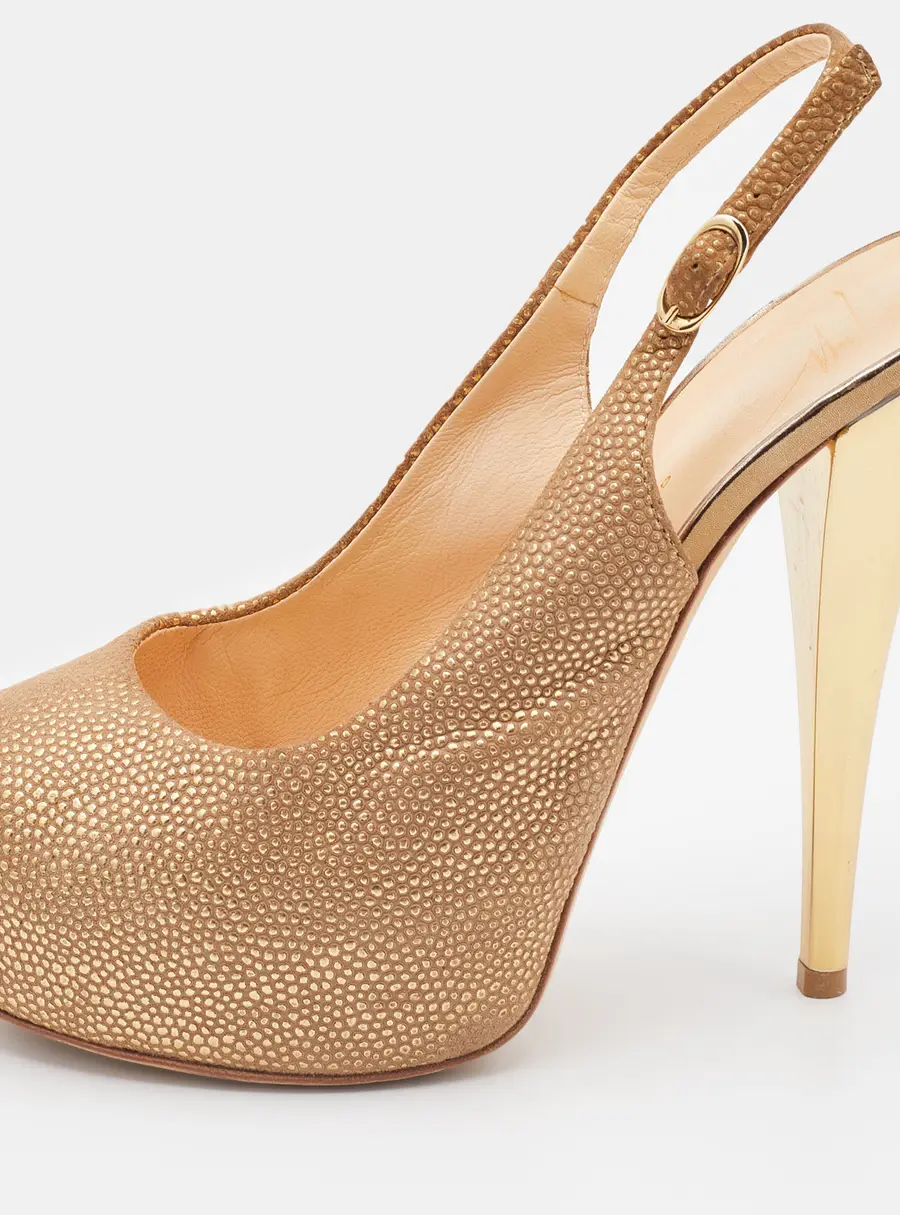 Giuseppe Zanotti Metallic Gold Leather Peep Toe Platform Slingback Pumps Size 37
