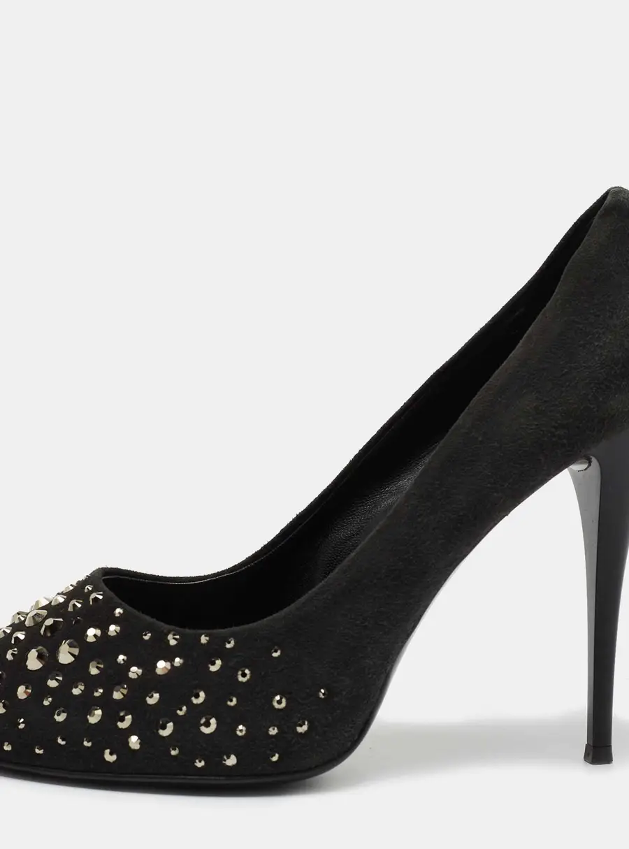 Giuseppe Zanotti Grey Suede Embellished Peep Toe Pumps Size 38.5