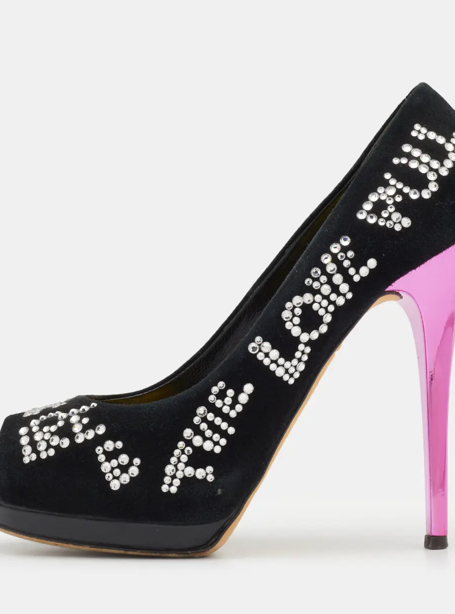 Giuseppe Zanotti Black Suede Crystal Embellished Peep Toe Platform Pumps Size 39.5