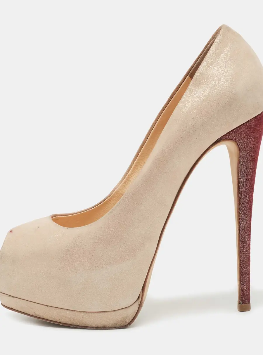 Giuseppe Zanotti Beige Suede Sharon Peep Toe Platform Pumps Size 38
