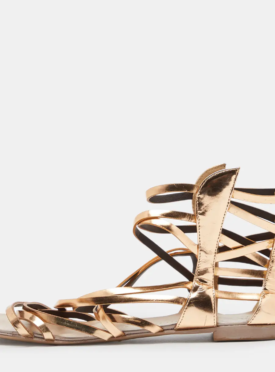 Giuseppe Zanotti Gold Leather Ankle Cuff Flat Sandals Size 38.5