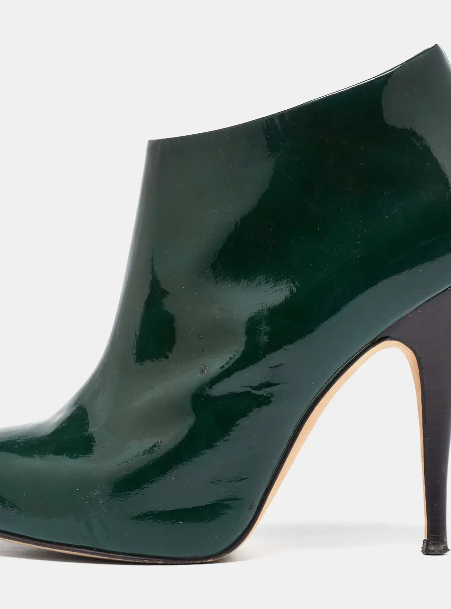 Giuseppe Zanotti Dark Green Patent Leather Ankle Booties Size 38.5