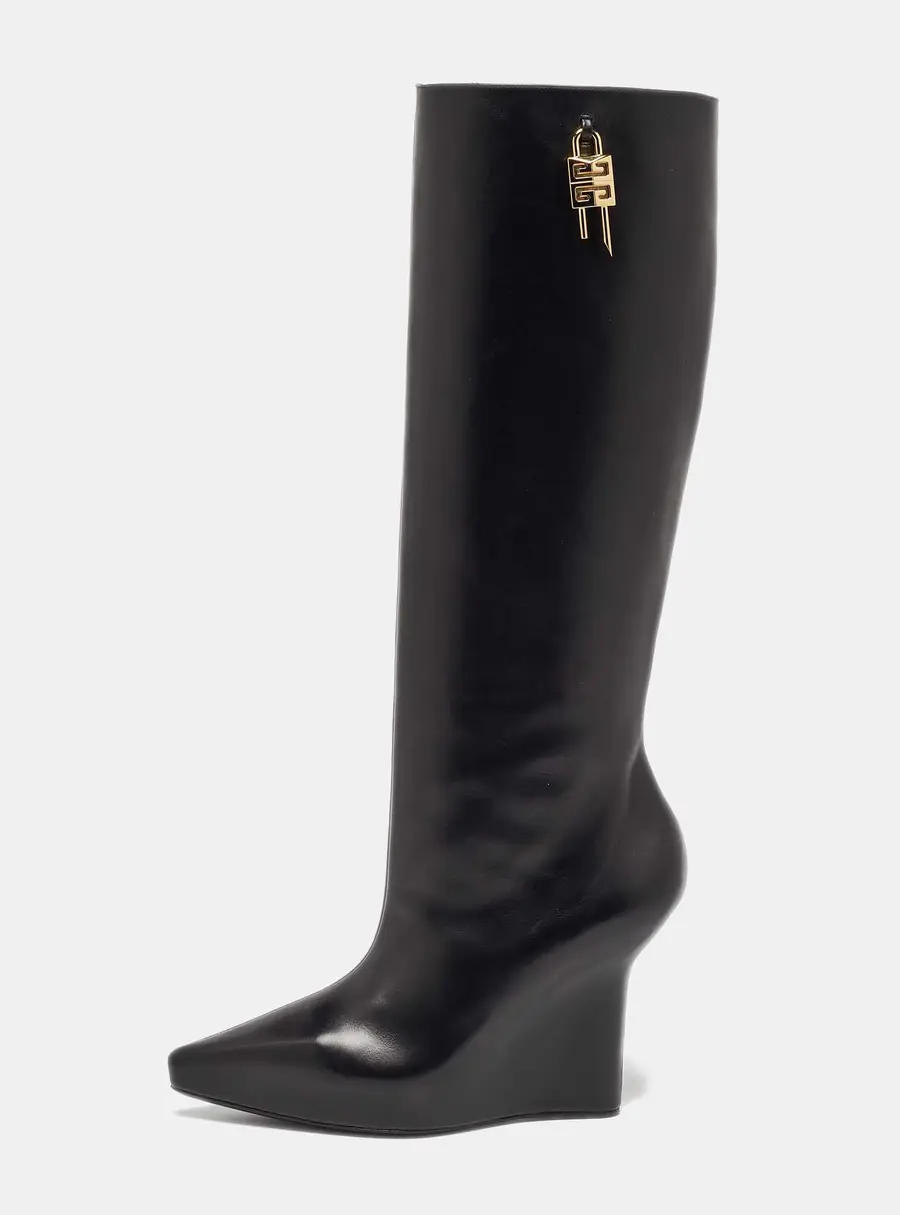 Givenchy Black Leather Wedge Knee Length Boots Size 37