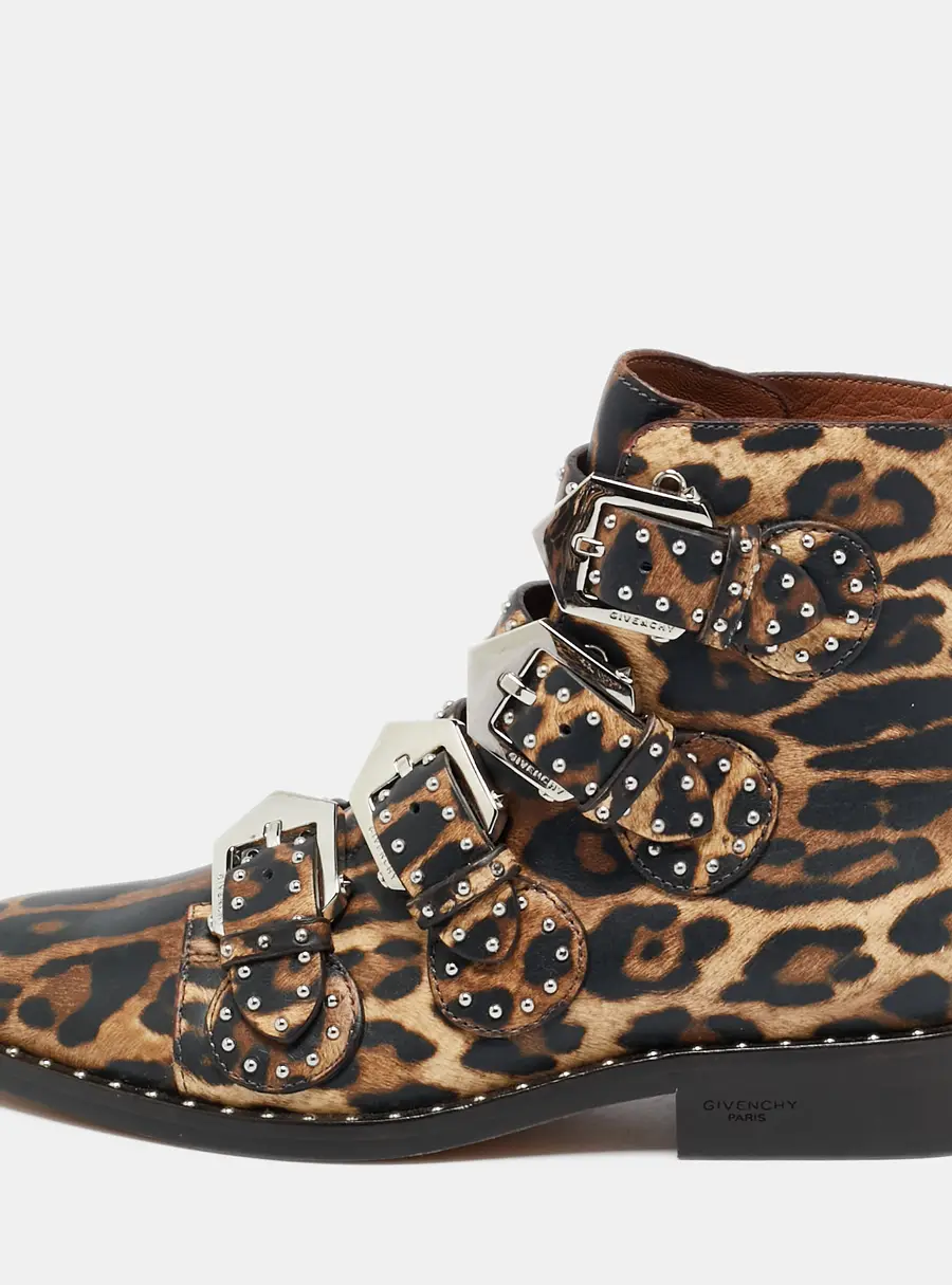 Givenchy Size 36 Black Leather Studded Buckle Detail Ankle Boots