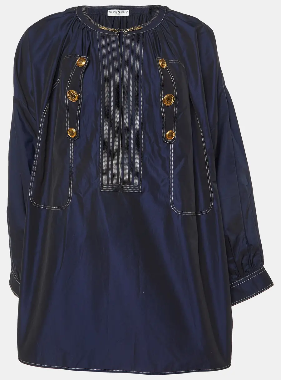 Givenchy Navy Blue Cotton Detailed Hook & Button Blouse L
