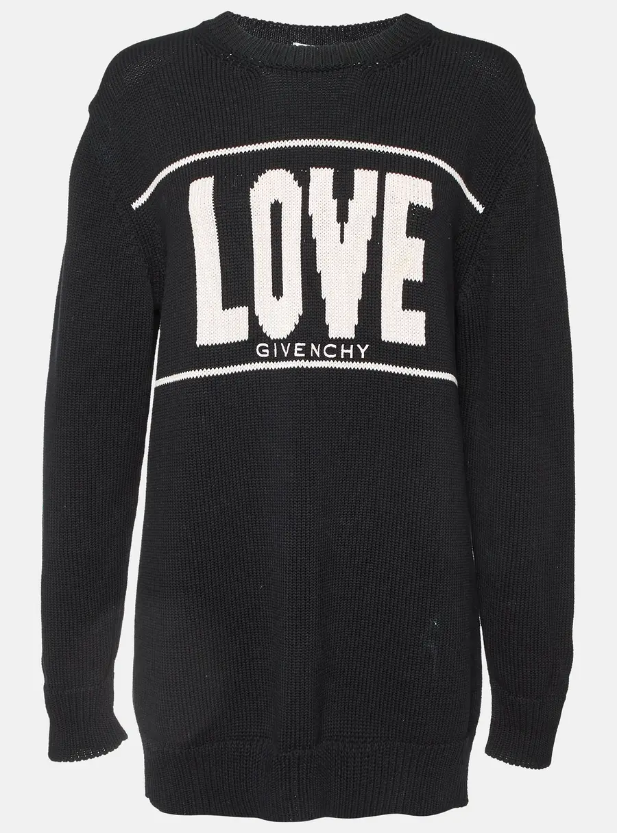 Givenchy Black Logo Print Cotton Knit Crew Neck Sweater M