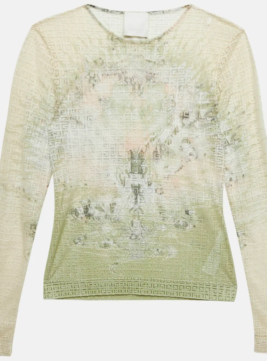 Givenchy Cream Monogram Sheer Jacquard Knit Long Sleeve Top S