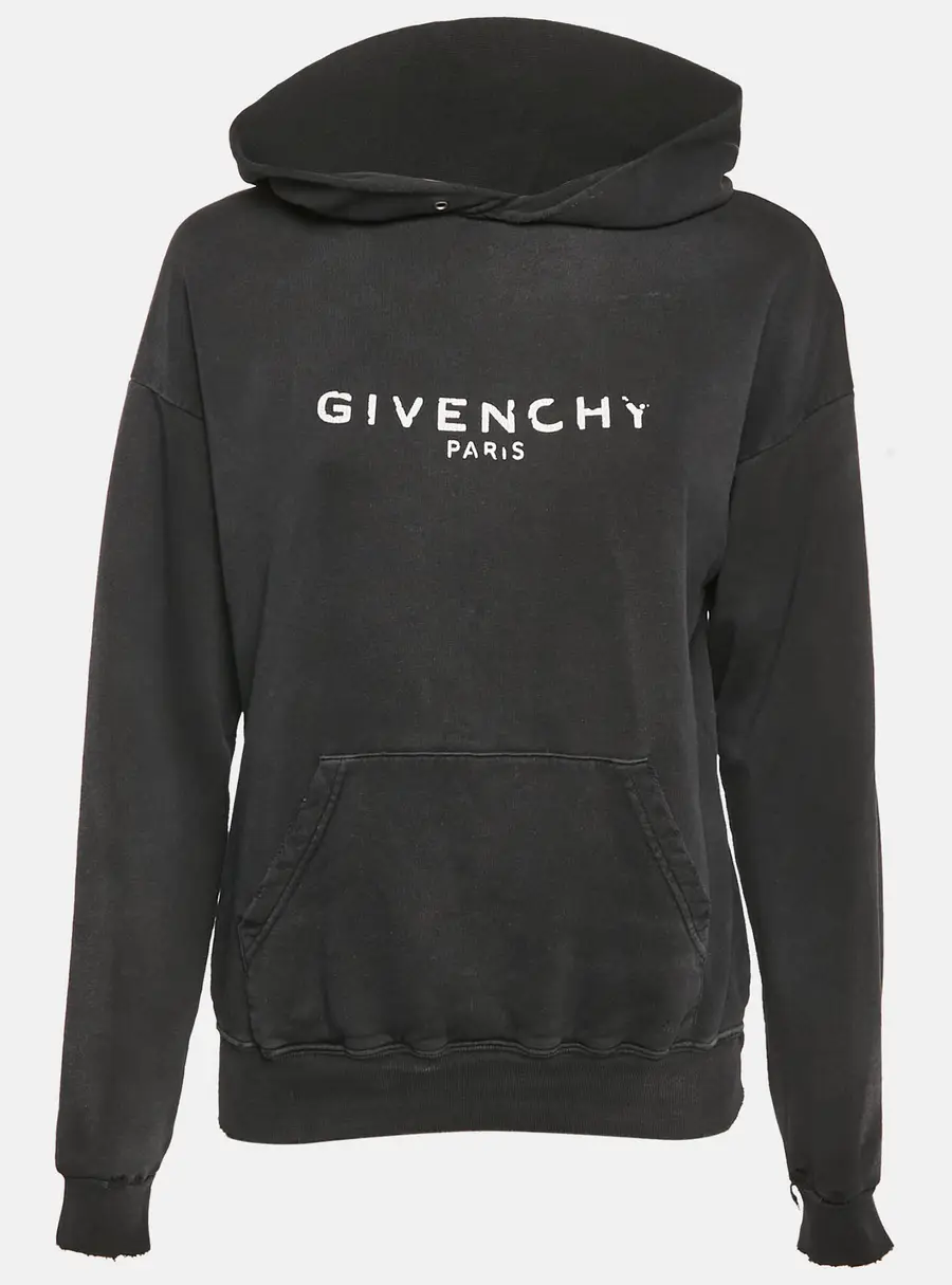 Givenchy Faded Grey Cotton Distressed Hoodie M