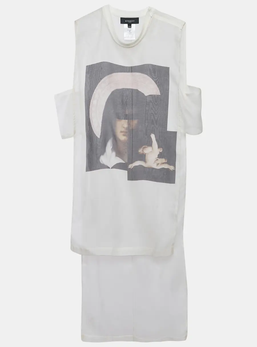 Givenchy Off White Printed Silk High Low Hem Pullover XXS