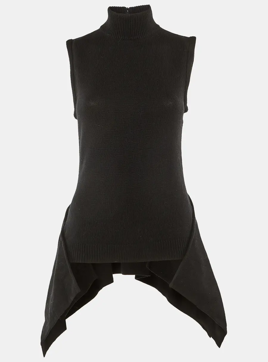 Givenchy Black Wool Knit Asymmetric Hem Sweater M