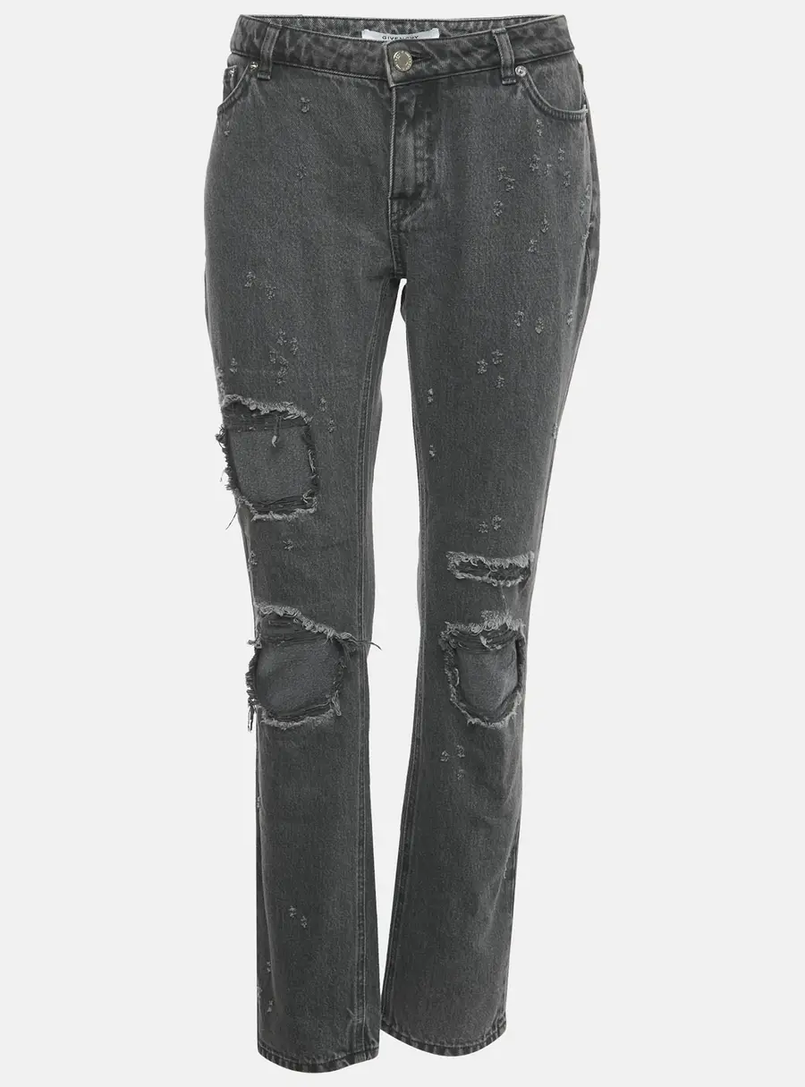 Givenchy Grey Distressed Denim Straight Leg Jeans L Waist 32"