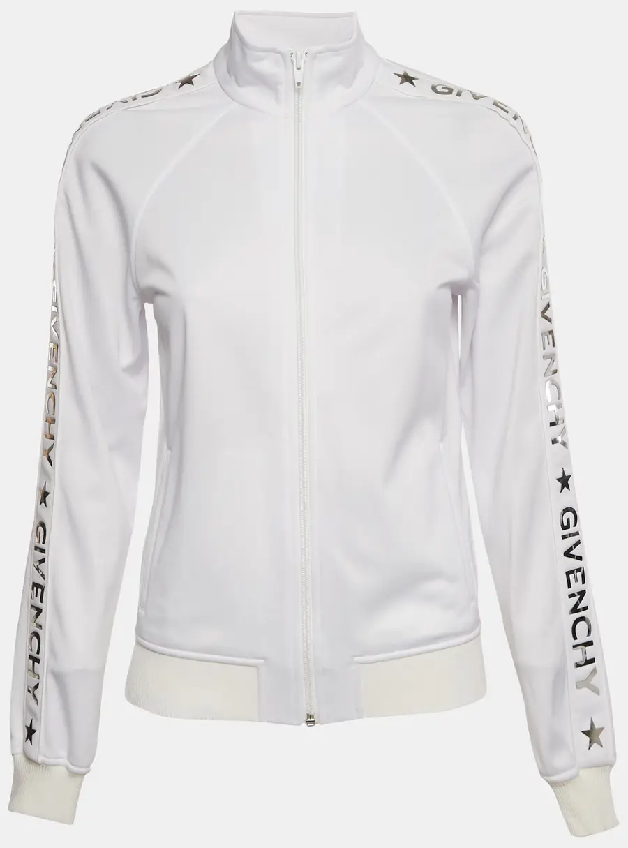 Givenchy White Logo Detail Jersey Zip-Up Jacket S