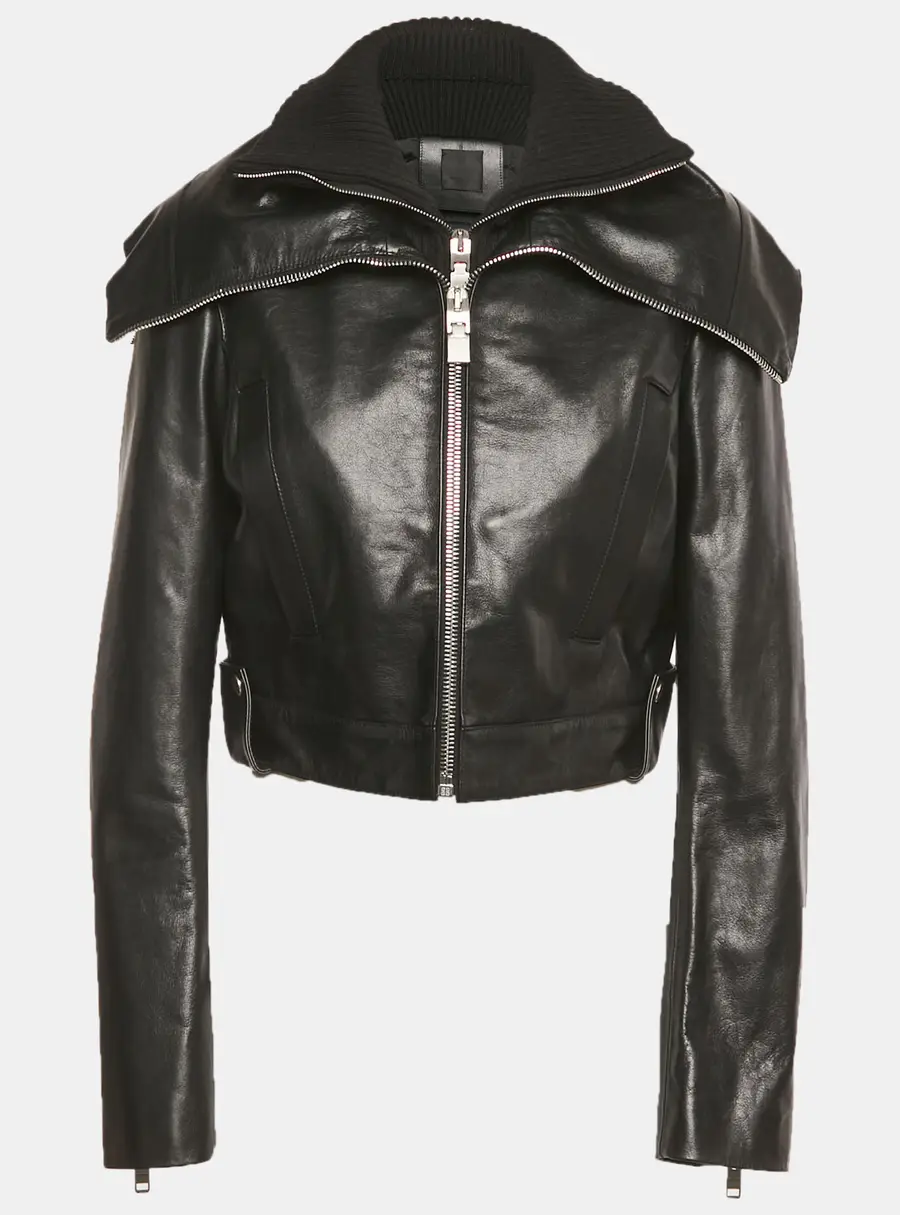 Givenchy Black Rib Knit and Leather Crop Jacket M