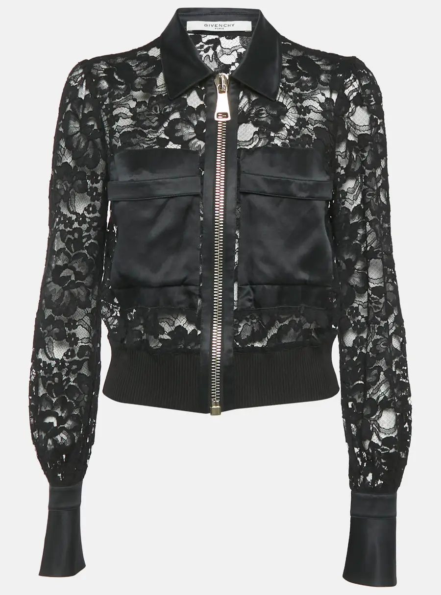Givenchy Black Lace and Satin Sheer Jacket M
