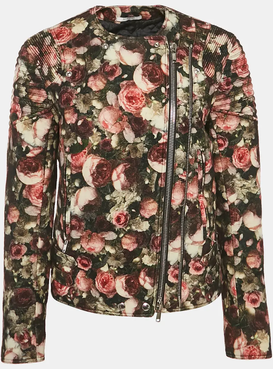 Givenchy Black Floral Print Felt Zip-Up Jacket M