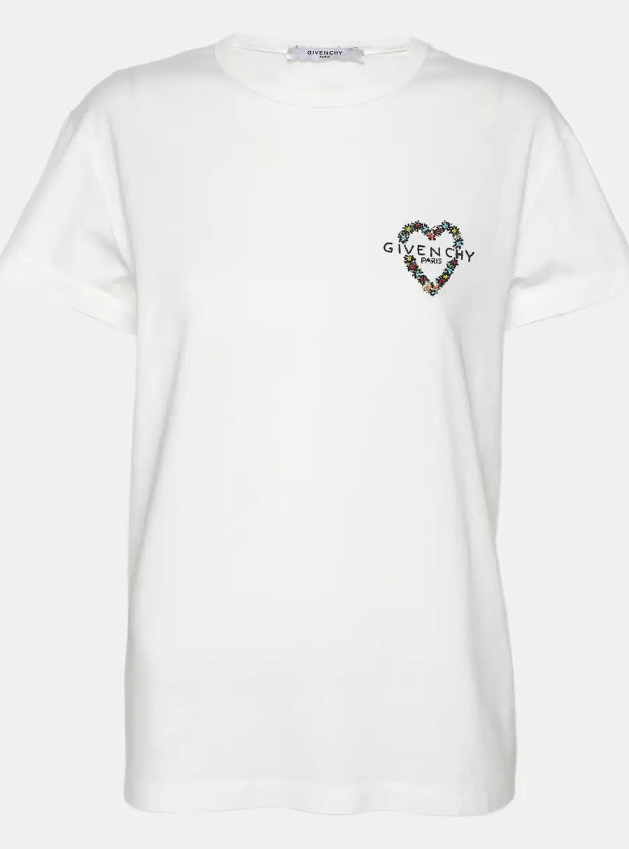 Givenchy White Jersey Heart Logo Embroidered T-Shirt M