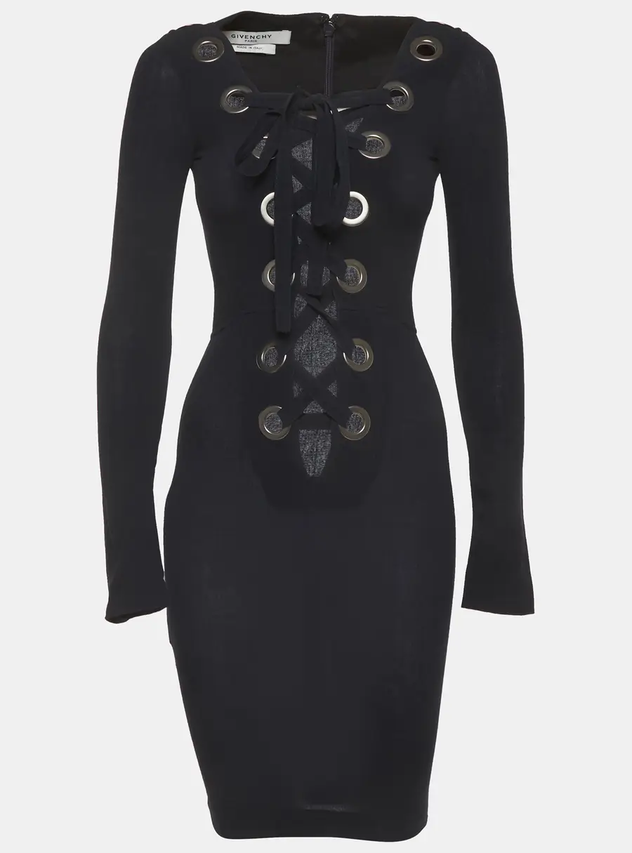 Givenchy Blue Crepe Lace-Up Sheath Dress S
