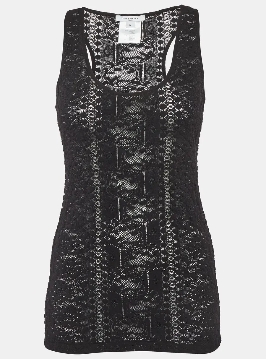 Givenchy Black Stretch Lace Sheer Tank Top M