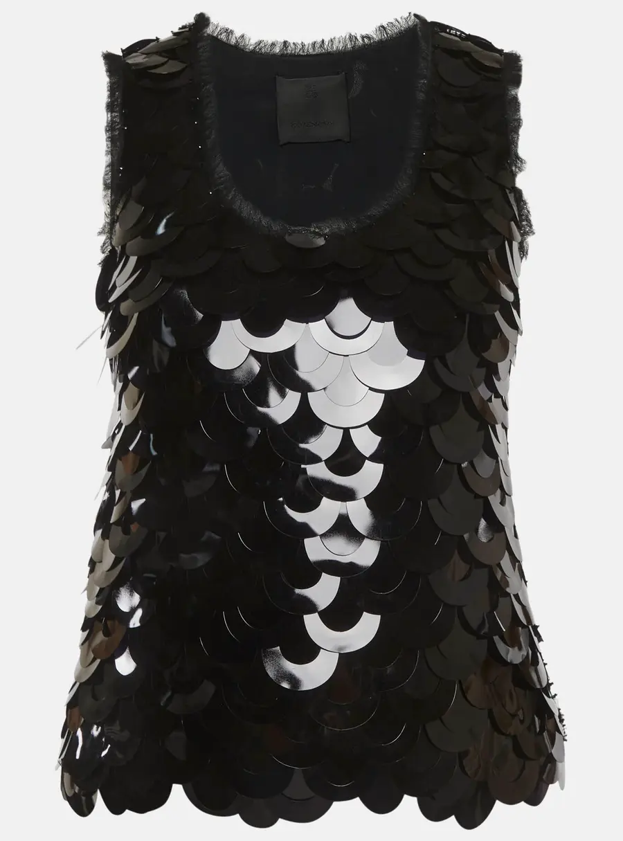 Givenchy Black Sequin Tulle Sleeveless Top S