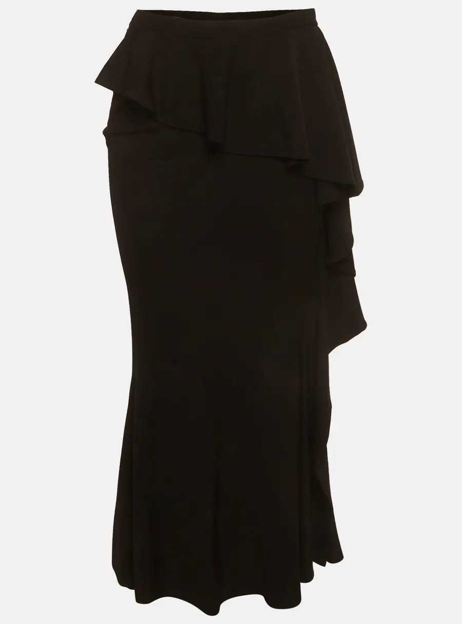 Givenchy Black Crepe Ruffle Overlay Maxi Skirt M
