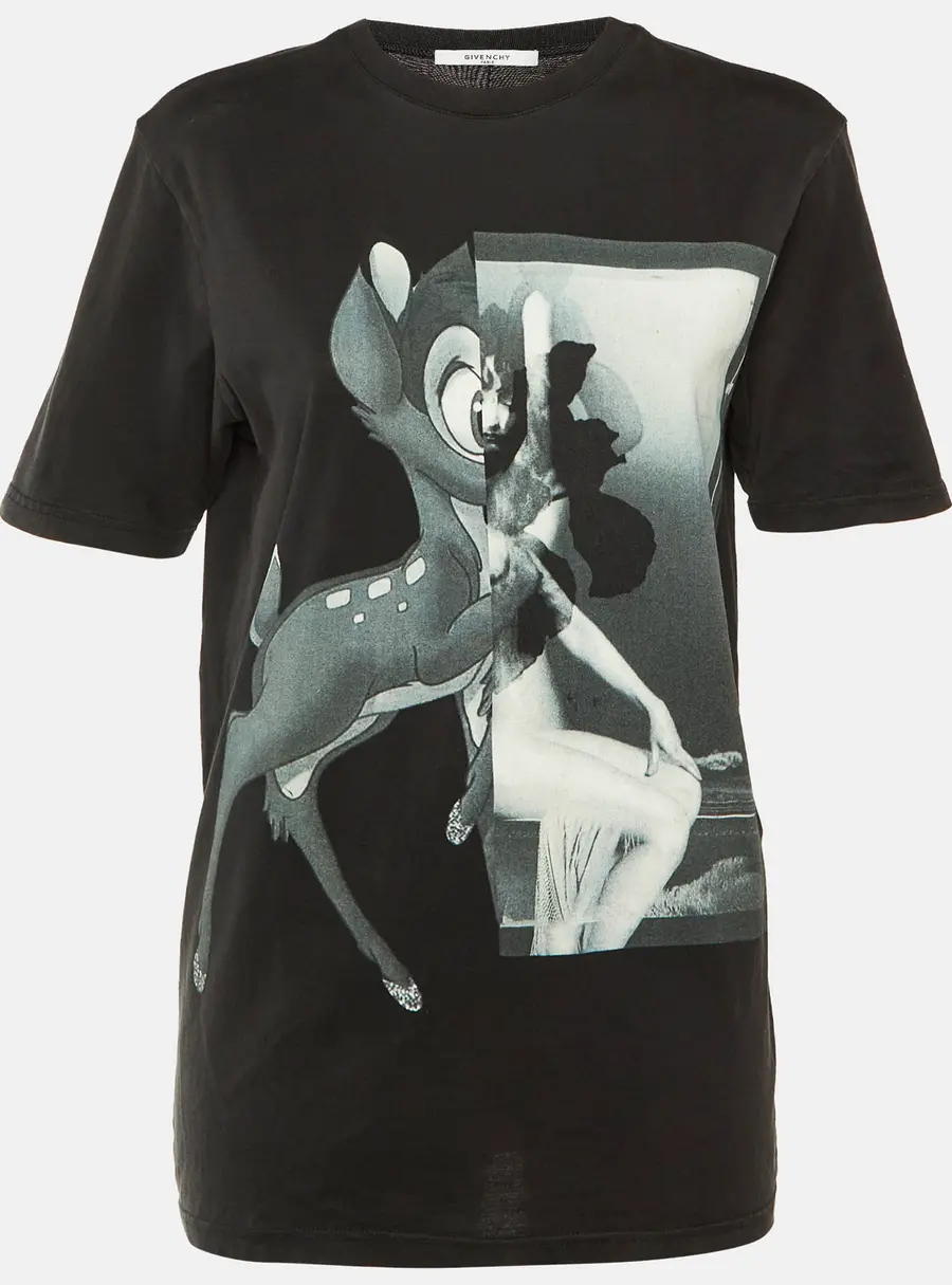 Givenchy Black Bambi Printed Cotton Knit T Shirt XS